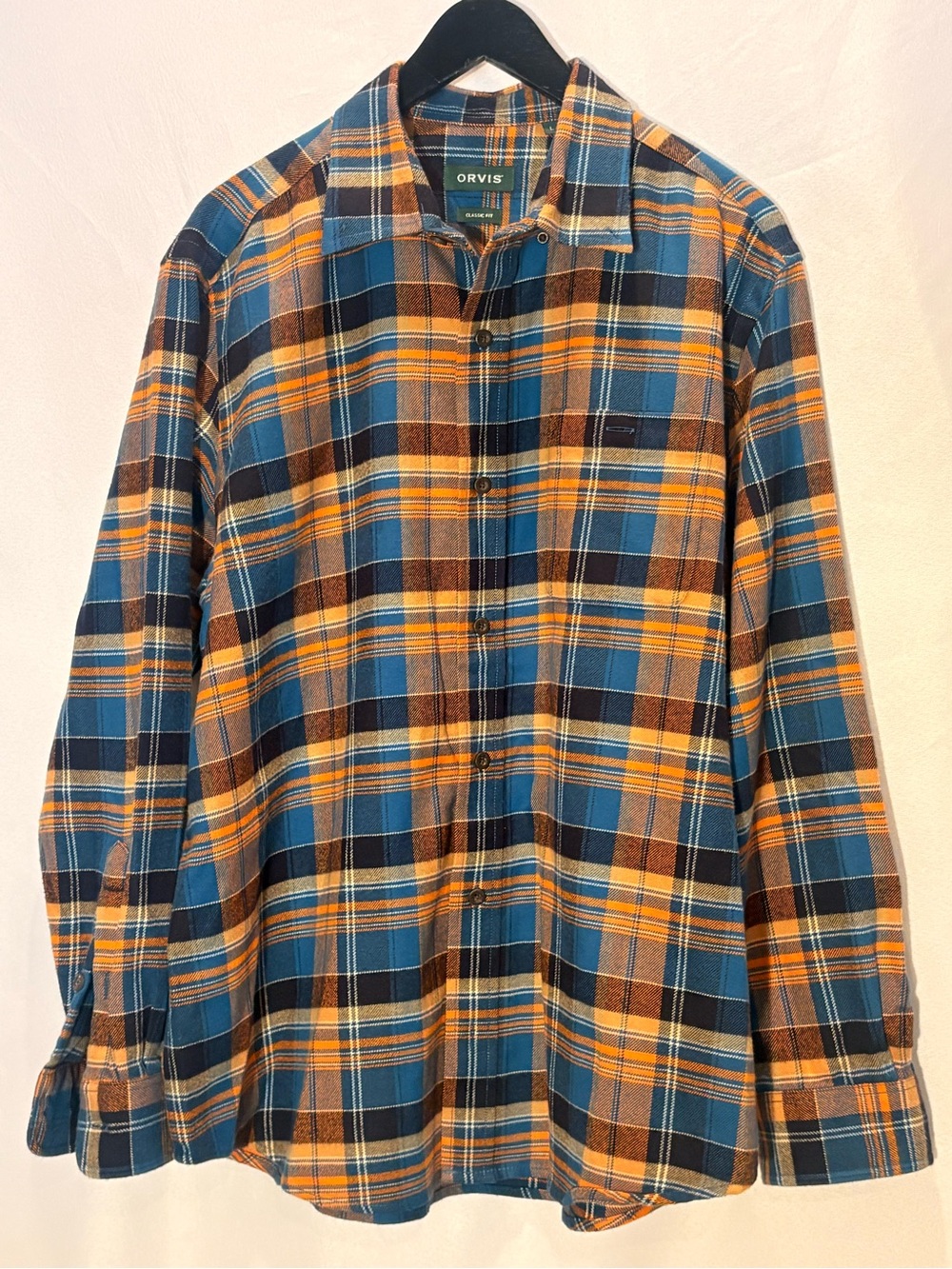 Orvis Plaid Button-Front Shirt Jacket in Blue, Brown & Gold
